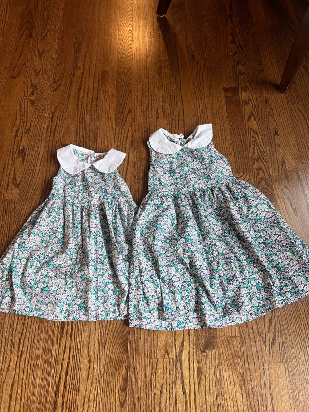 Big Sis/Little Sis Girls' Floral Peter Pan Collar Dresses in Green and Pink